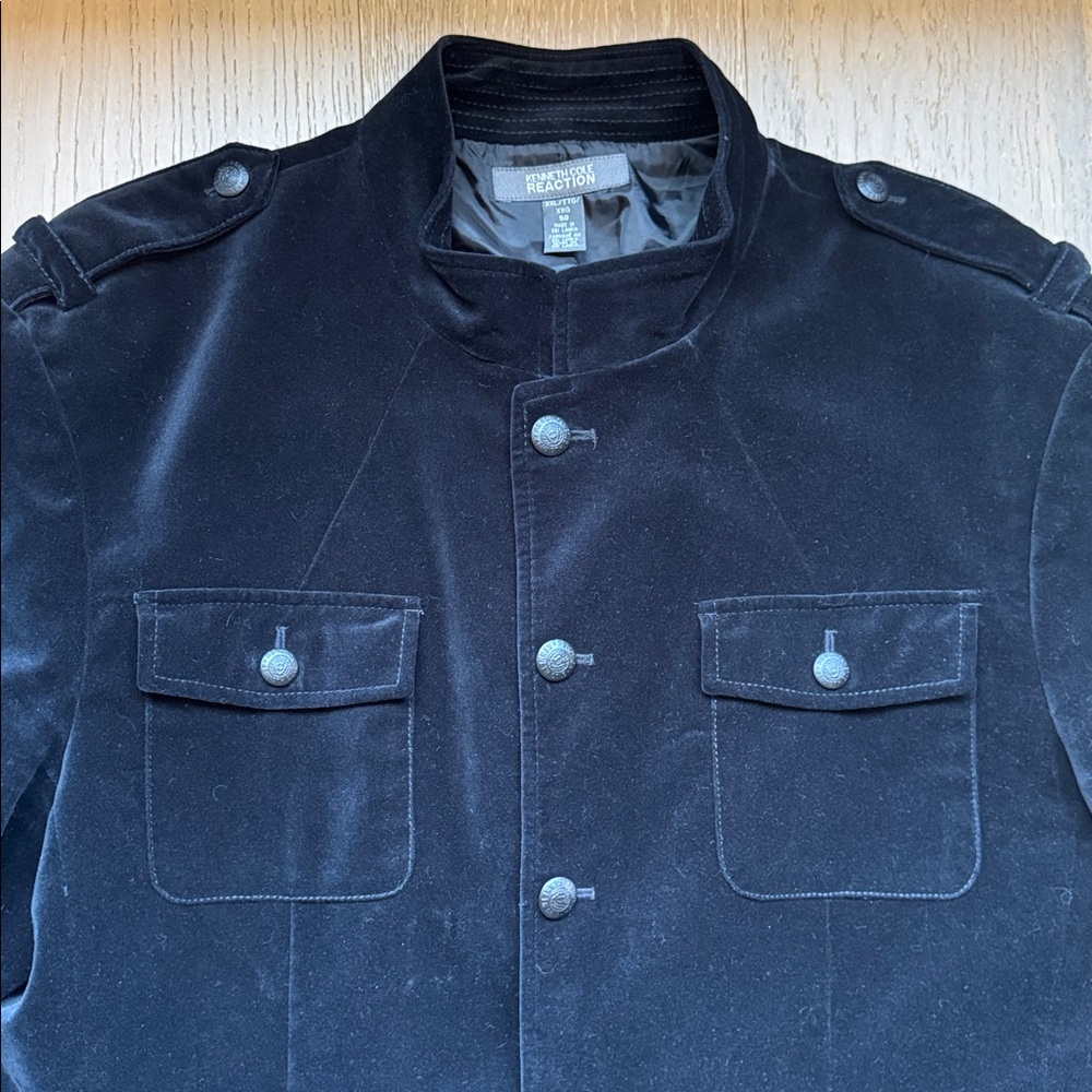 Kenneth Cole Reaction | Men's Black Velvety
Military-Style Jacket XXL